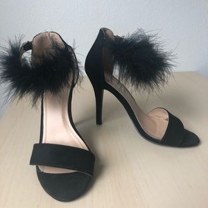 Fluffy Strappy Sandal Black Heels
